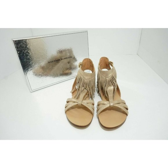 Sigerson Morrison Bross Light Gold Leather Women's Flats Sandals Size 8.5 M - Picture 8 of 10